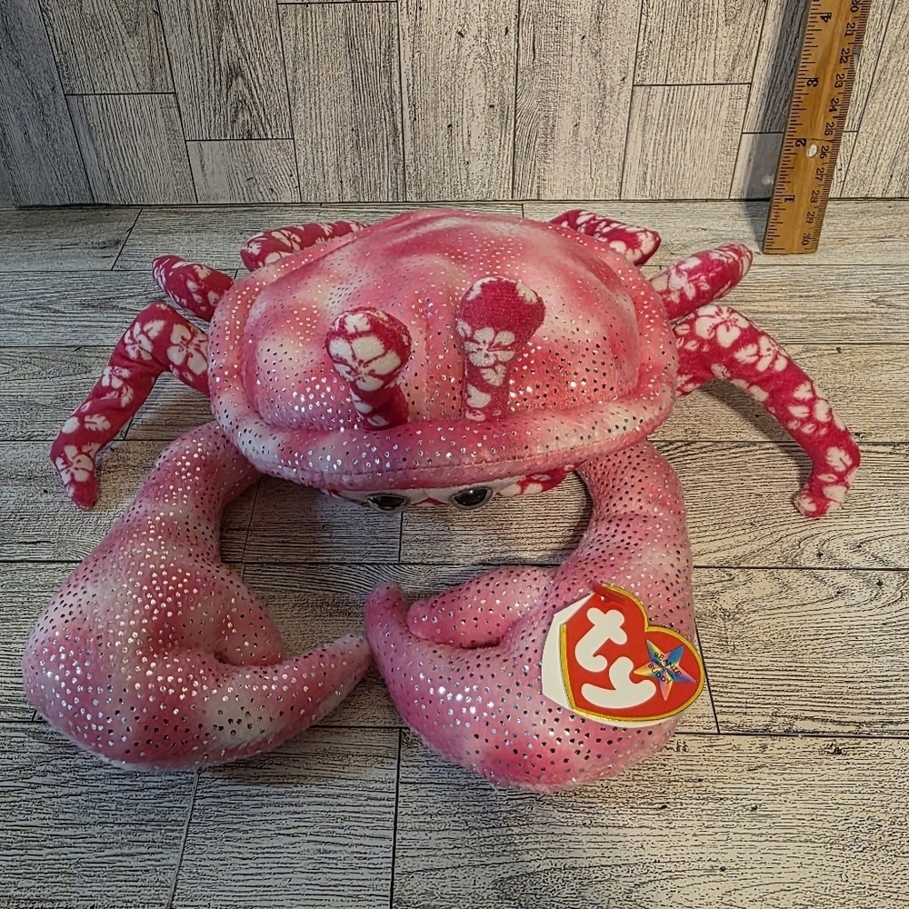 Ty Sunburst Pink and White Crab Stuffed Animal